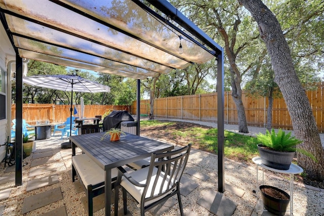 view of patio / terrace with a pergola and a grill