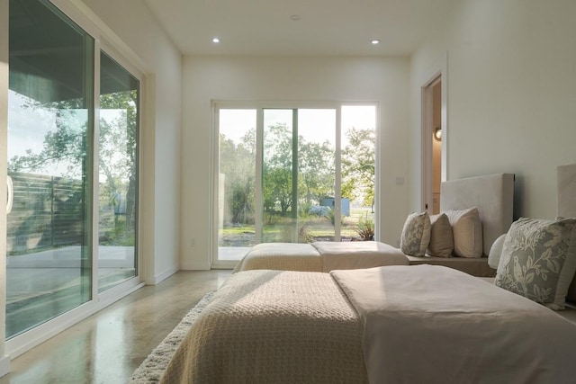 bedroom with multiple windows and access to outside