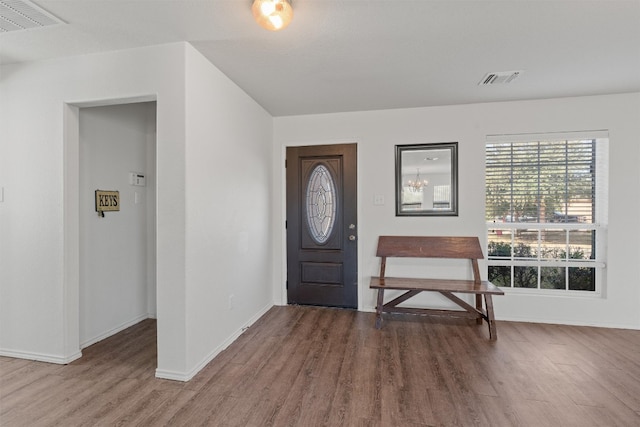 entryway with wood-type flooring