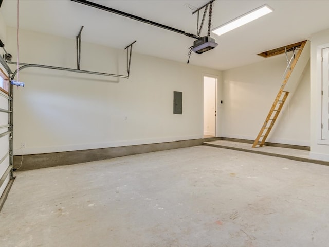 garage featuring a garage door opener and electric panel