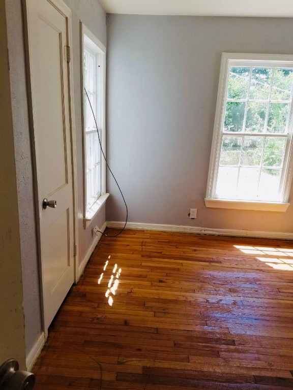 empty room with dark hardwood / wood-style flooring