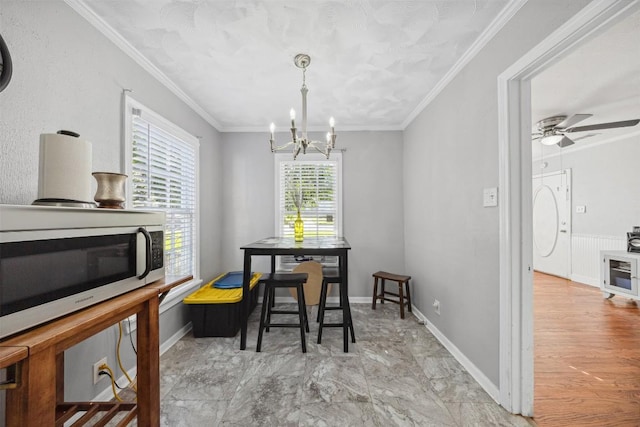 1514 S 13th St, Temple, TX 76504 - dining space with a chandelier, ornamental molding, and ceiling fan
