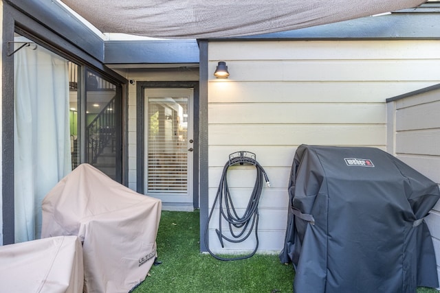 view of patio with a grill