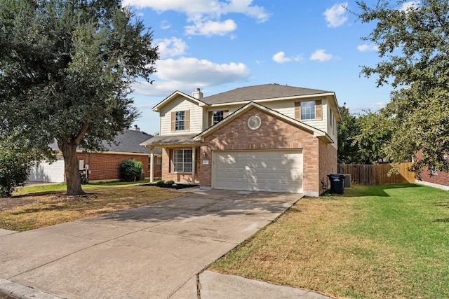 front of property featuring a front yard and a garage