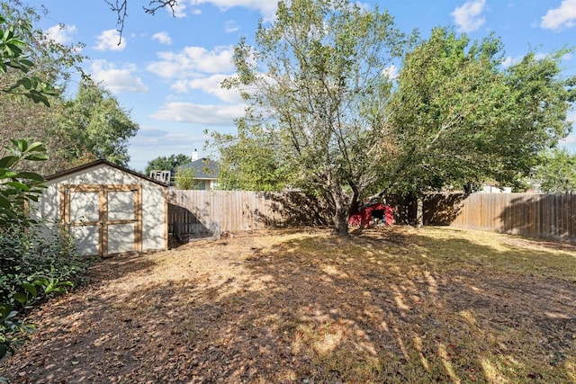 view of yard featuring a storage unit