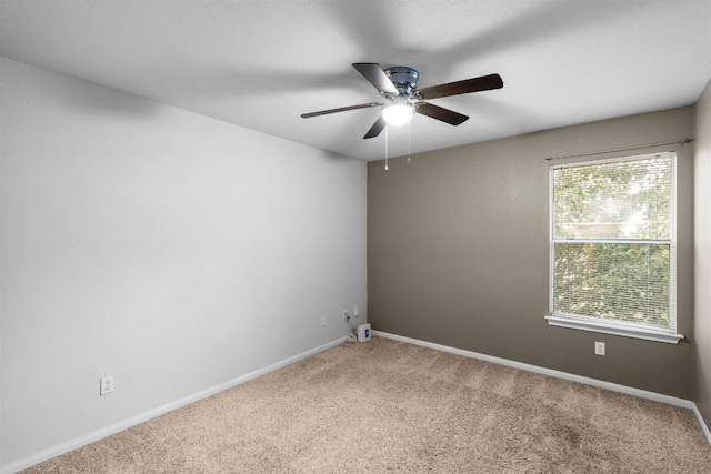 spare room with a wealth of natural light, carpet floors, and ceiling fan