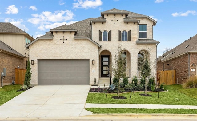 mediterranean / spanish home with a front lawn and a garage