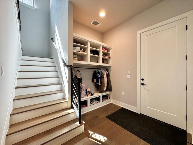 mudroom with dark hardwood / wood-style floors