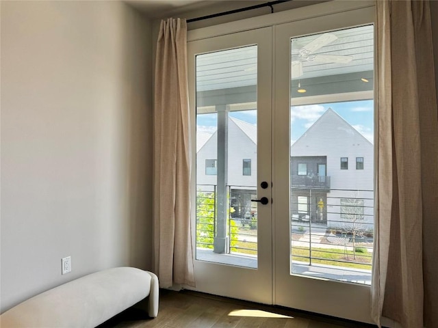 doorway to outside featuring wood-type flooring and french doors