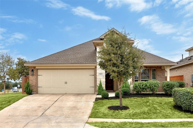 view of front facade featuring a garage and a front lawn