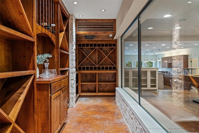 wine area with recessed lighting