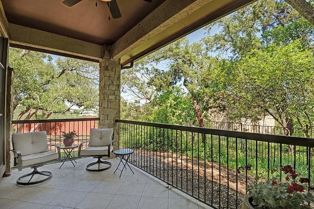 balcony with ceiling fan