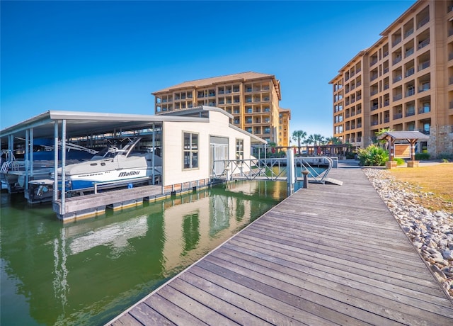 dock area with a water view