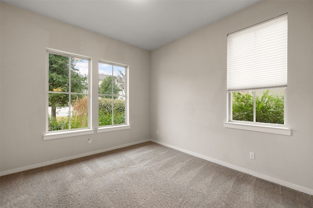 carpeted spare room featuring a wealth of natural light and baseboards