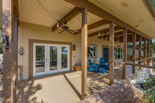 view of patio / terrace with french doors and ceiling fan