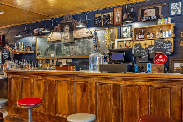 bar with wood ceiling