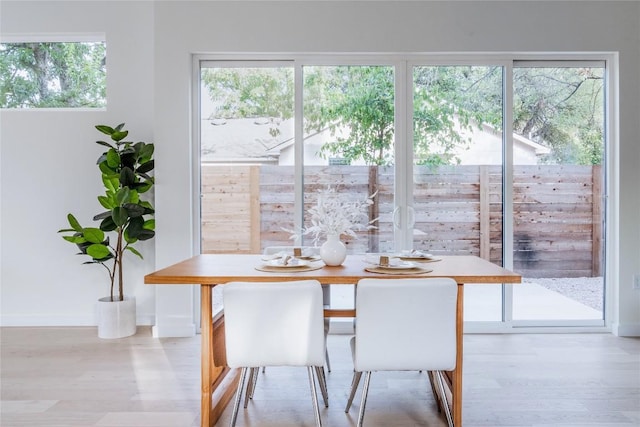 dining space featuring light hardwood / wood-style flooring and a healthy amount of sunlight