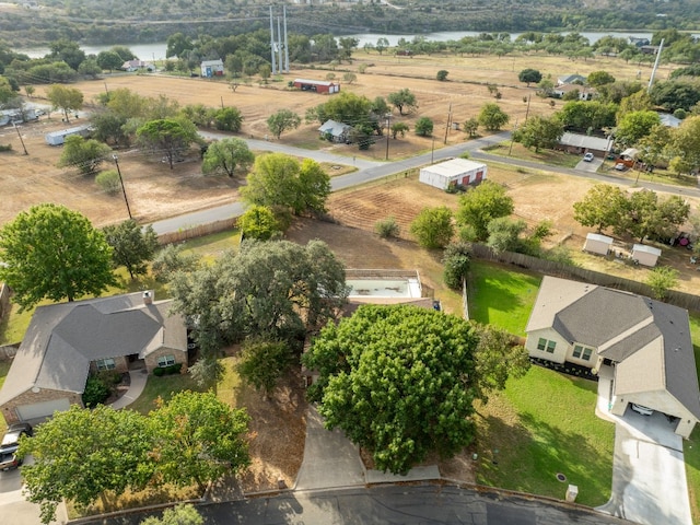 aerial view featuring a water view and a rural view