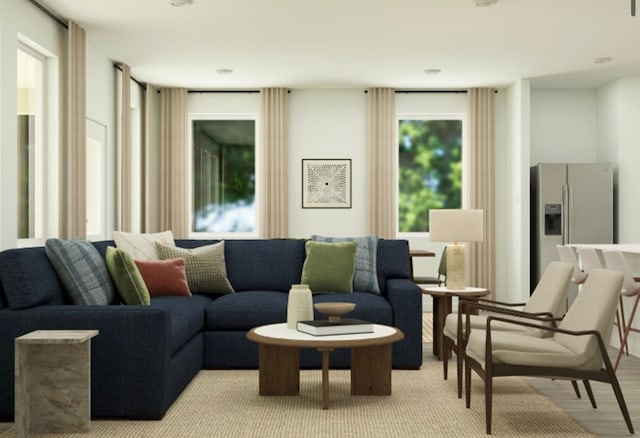 living room featuring light wood-type flooring