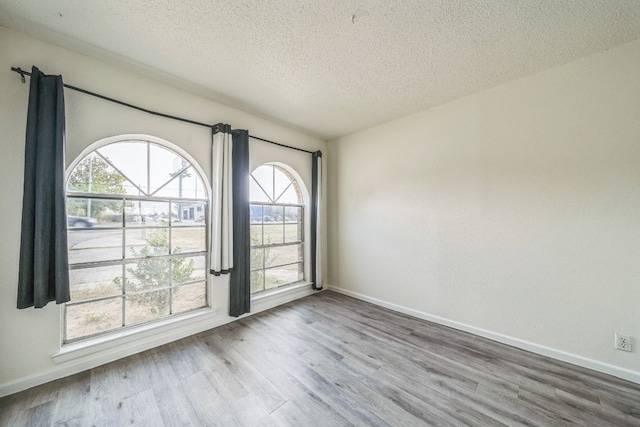 empty room featuring light hardwood / wood-style flooring and a textured ceiling