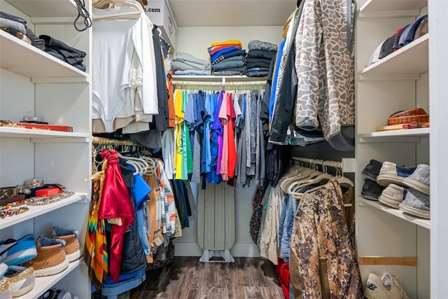 walk in closet featuring dark hardwood / wood-style floors