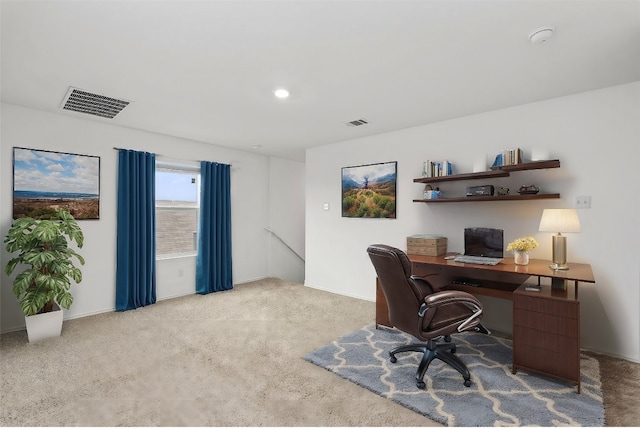 view of carpeted home office