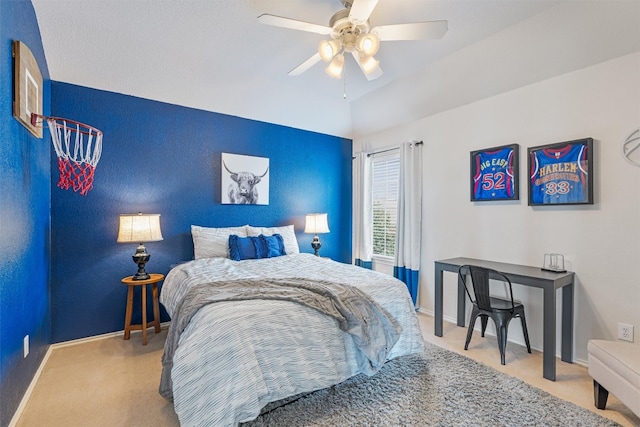 bedroom featuring carpet flooring and ceiling fan