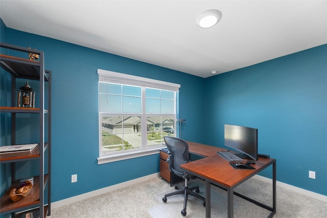 view of carpeted home office