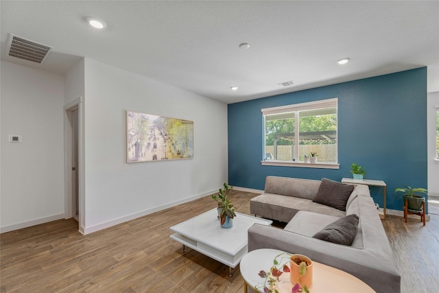 living room with hardwood / wood-style flooring