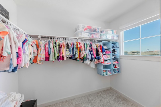 walk in closet with carpet