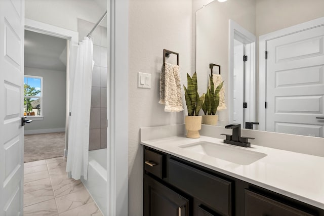 bathroom with vanity and shower / tub combo