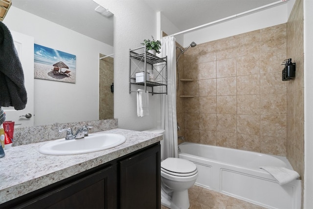 full bathroom with tile patterned floors, vanity, shower / bath combo, and toilet