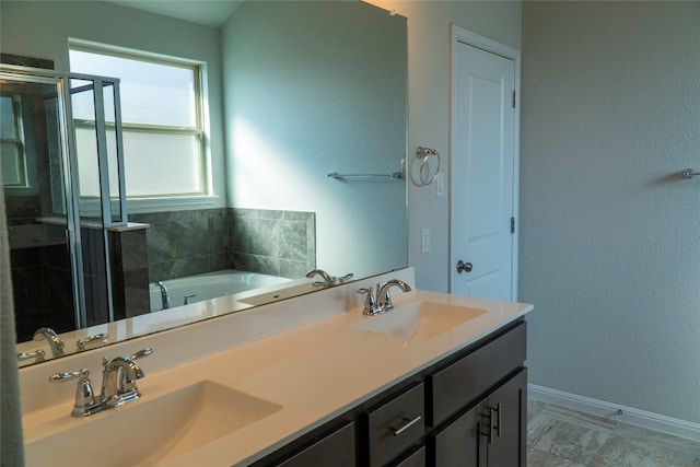 bathroom with vanity and plus walk in shower