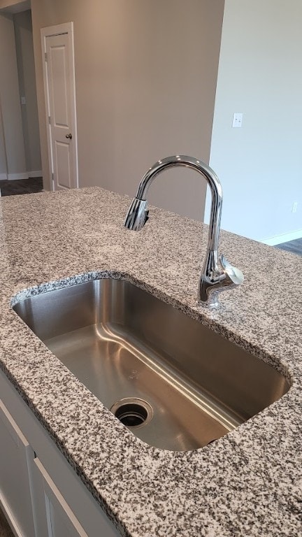 details with light stone countertops and sink