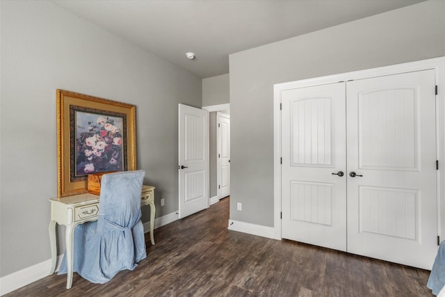 office area featuring dark wood-type flooring