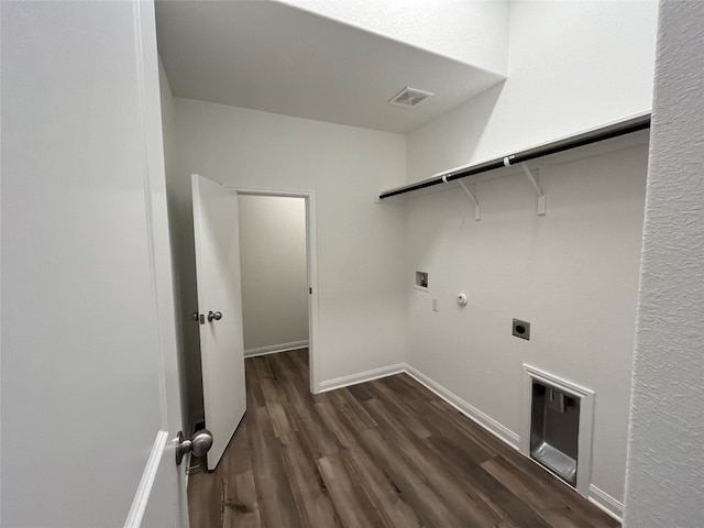 laundry area with washer hookup, electric dryer hookup, hookup for a gas dryer, and dark hardwood / wood-style floors