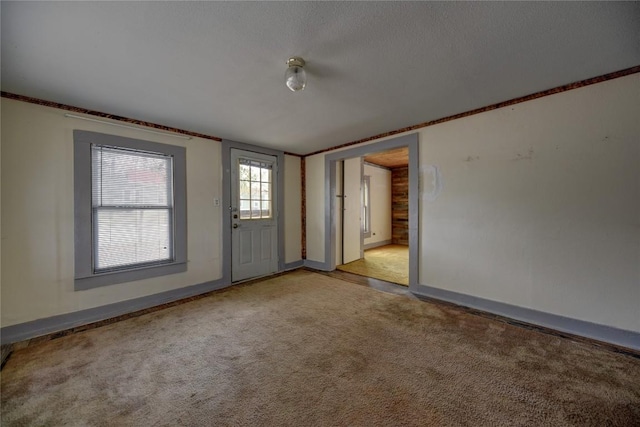 207 S Waco St, Giddings, TX 78942 - spare room with light colored carpet, baseboards, lofted ceiling, crown molding, and a textured ceiling