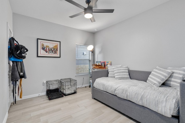 interior space with ceiling fan and light wood-type flooring