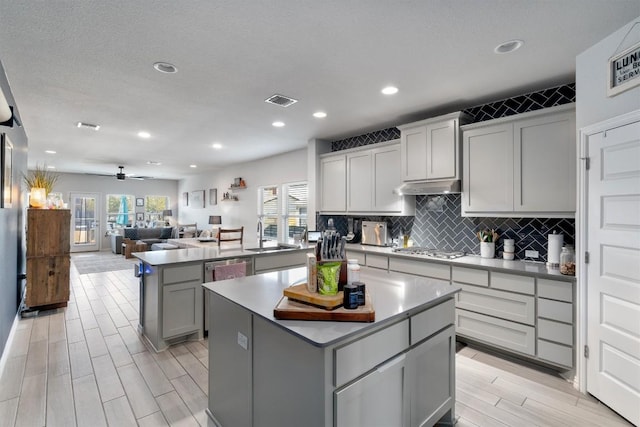 8712 Mina Dr, Austin, TX 78747 - kitchen with a kitchen island, stainless steel appliances, healthy amount of natural light, under cabinet range hood, and recessed lighting