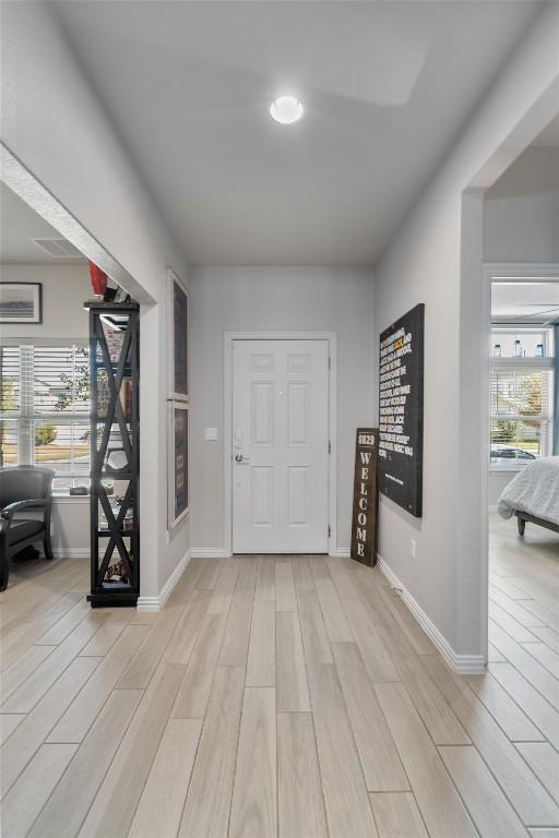 8712 Mina Dr, Austin, TX 78747 - entryway featuring light wood-style floors and baseboards