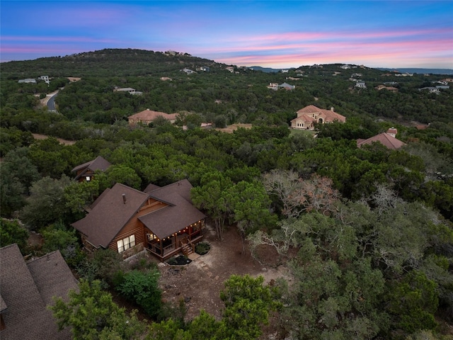 view of aerial view at dusk