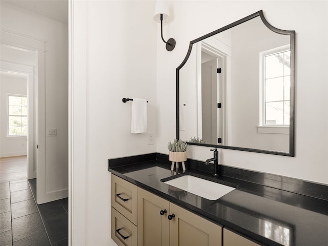 bathroom with tile patterned floors and vanity