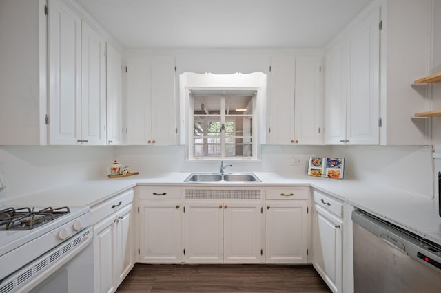 kitchen featuring white cabinets, sink, dishwasher, and gas range gas stove