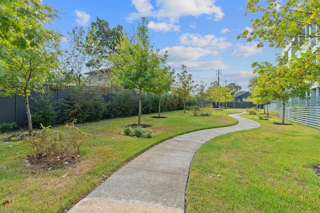 view of property's community featuring a fenced backyard and a yard