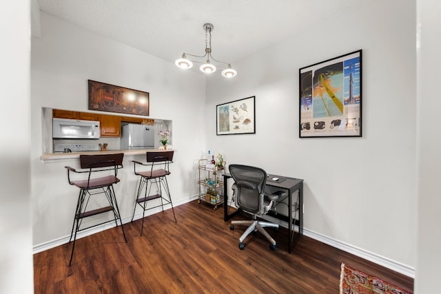 home office featuring dark wood-type flooring