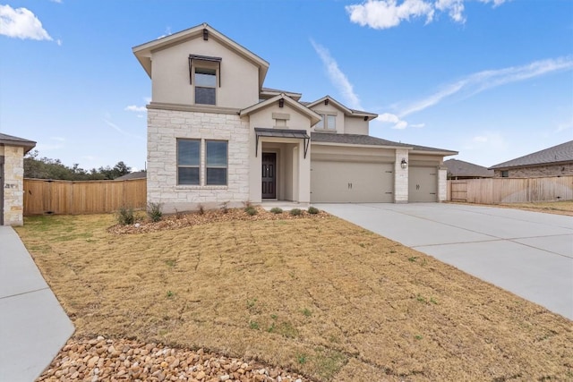 132 Scenic Hills Cir, Georgetown, TX 78628 - view of front of house with stone siding, stucco siding, concrete driveway, and an attached garage