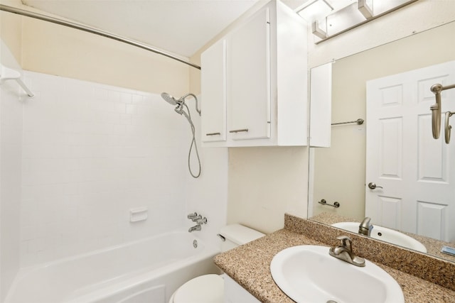 full bathroom featuring vanity, toilet, and tub / shower combination