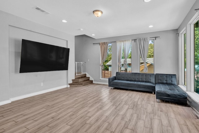 living room featuring light wood-type flooring