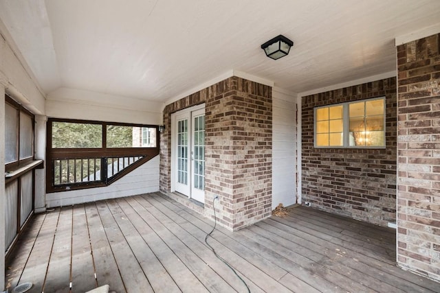 wooden terrace with french doors