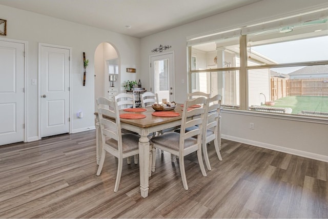 dining room with hardwood / wood-style flooring